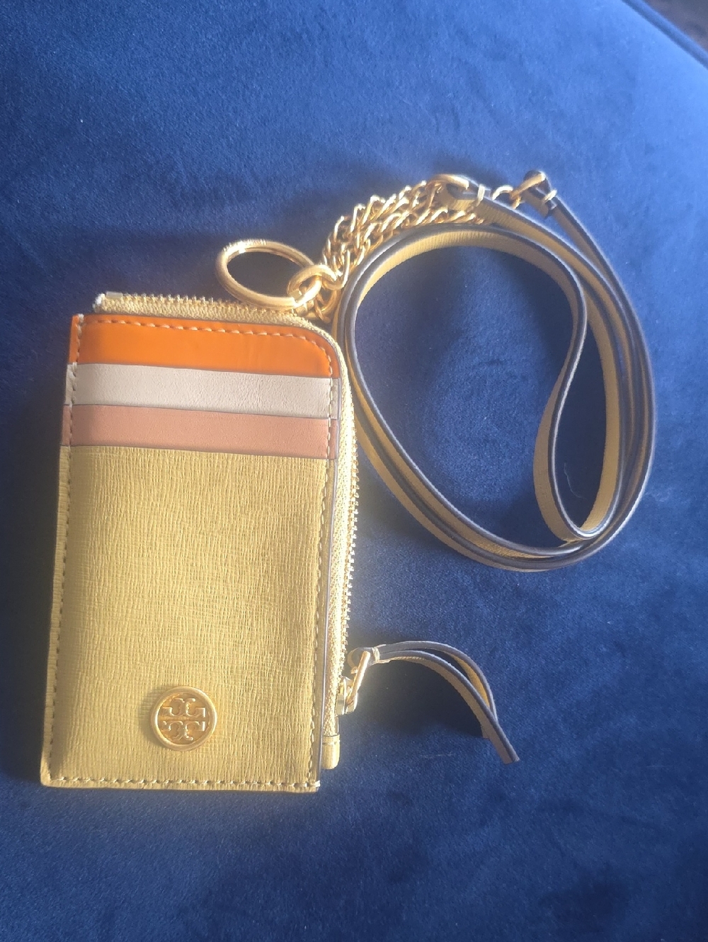 Tory Burch Yellow, Orange & Cream Card Case Crossbody with Chain Strap